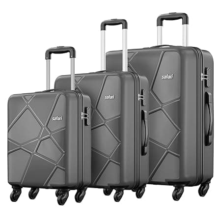 Safari Polypropylene (Pp) Pentagon Hardside Small,Medium & Large Size Spinner 4 Wheels Cabin & Check-in Luggage Set of 3 Suitcase Trolley Bags for Travel-Dark Grey Color,55Cm,66Cm&75Cm,H-54 Cm